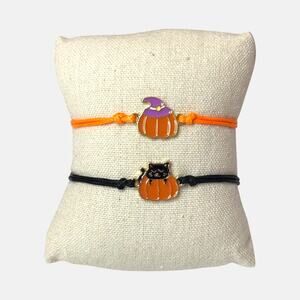 2-Piece Halloween Pumpkin & Cat Bracelet Set